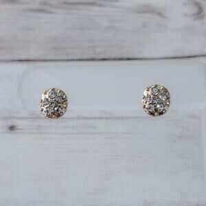 Vintage Stud Earrings Gold Tone with Clear Gem - Dainty